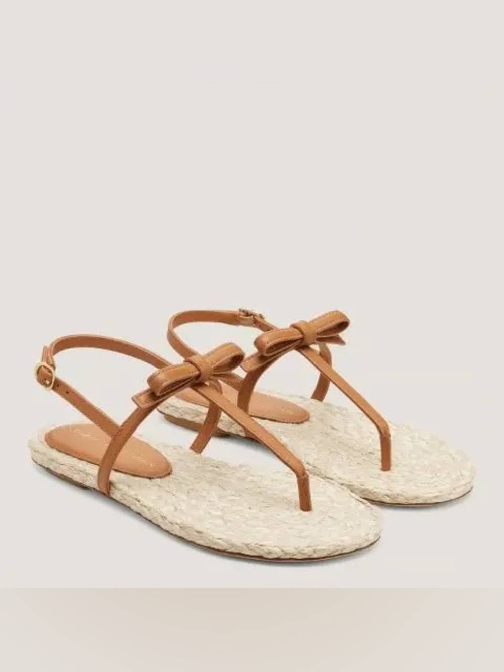 STUART WEITZMAN Felicity Espadrille Tan Bow leather Thong Sandals Flat size 8.5